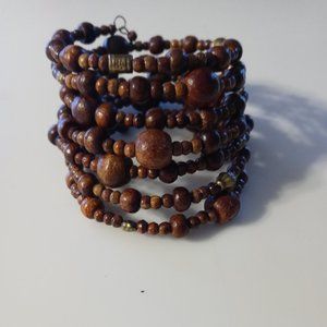 Earthy wooden beaded cuff bracelet